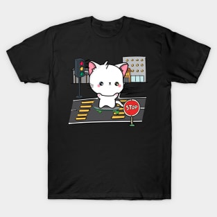 Funny angora cat is on a skateboard T-Shirt